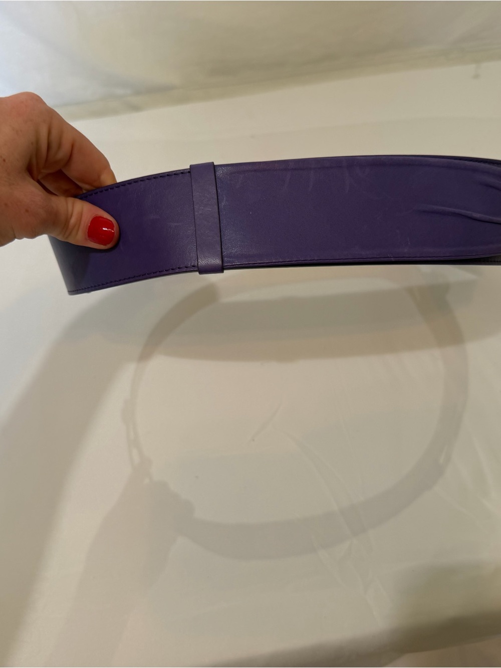 Escada Vintage Purple Leather Wide Belt Gold Hardware Made in Italy Size Large - Picture 10 of 12
